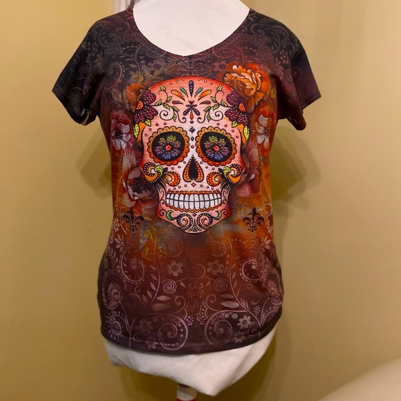 Ladies Sugar skull Tee - Picture 1 of 4